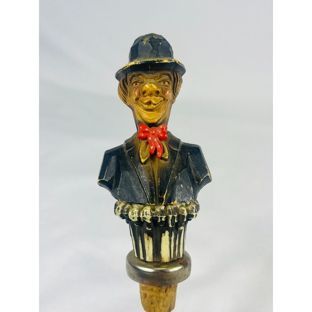 Vintage Wine Bottle Opener Hand Carved Bowler Hat Man